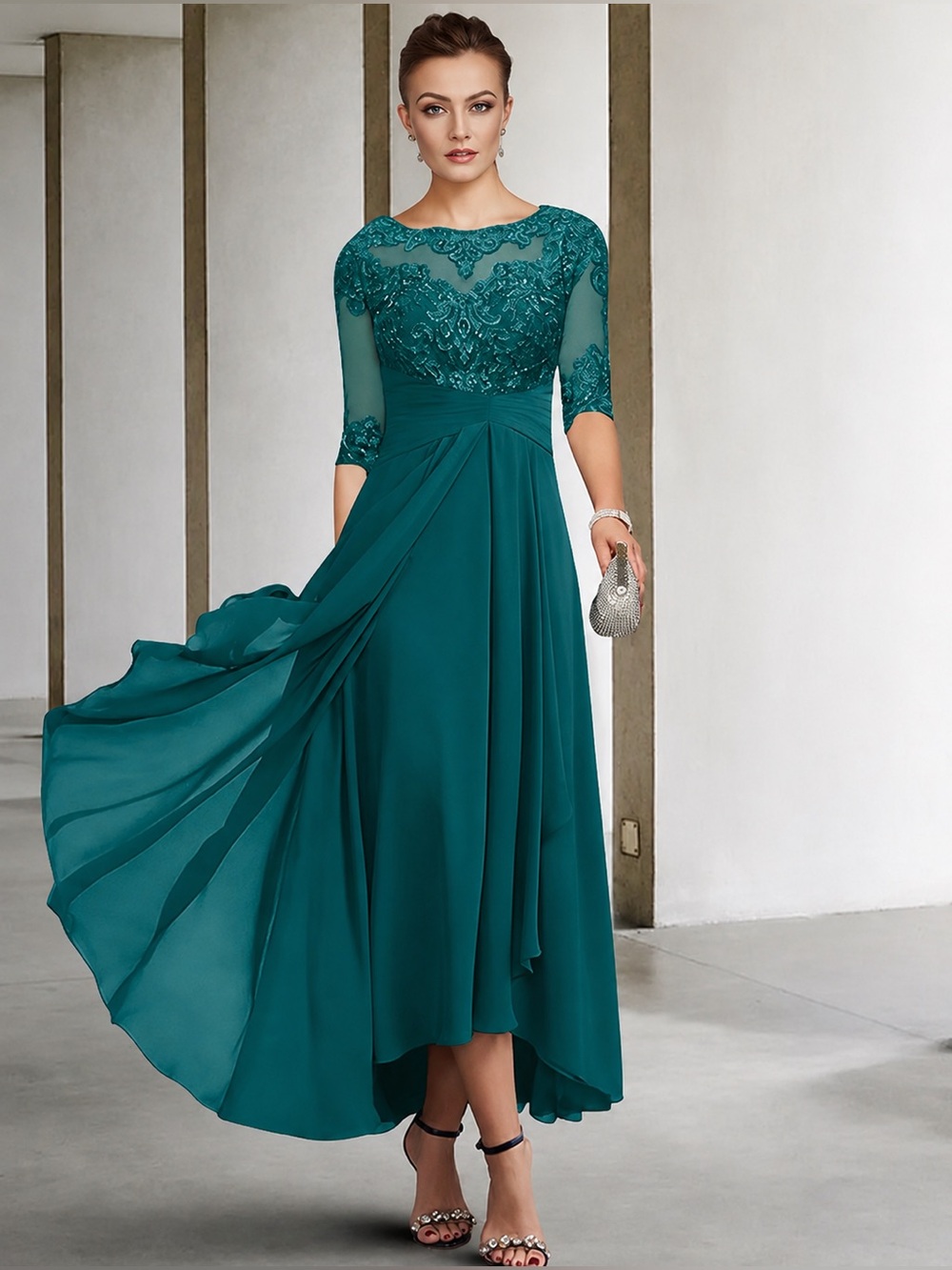 NWT, A Line Scoop Neck Asymmetrical Chiffon Mother Of The Bride Dresses size 6
